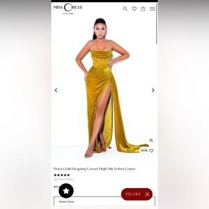 Priya Gold Draping Corset High Slit Velvet Dress - Miss Circle
